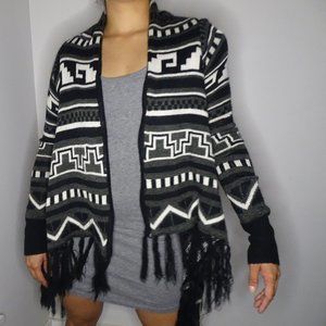 Vintage Belle Du Jour Aztec Tribal Black Cardigan Sweater